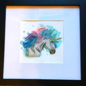 3D Art Work Mixed Media Unicorn Horse Watercolor Framed Magical Rainbow Horse